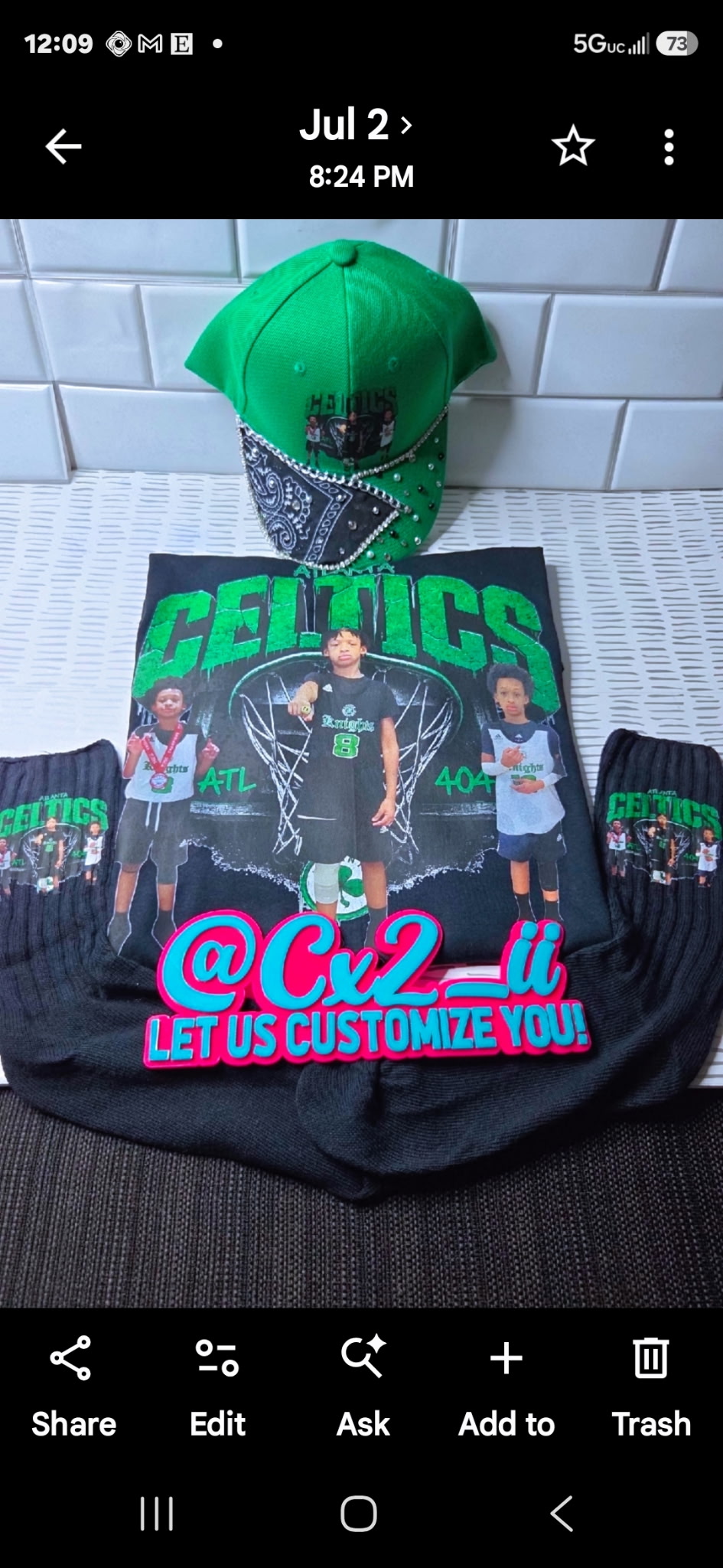Personalized Celtics shirt, socks, and cap set by Cx² Designs