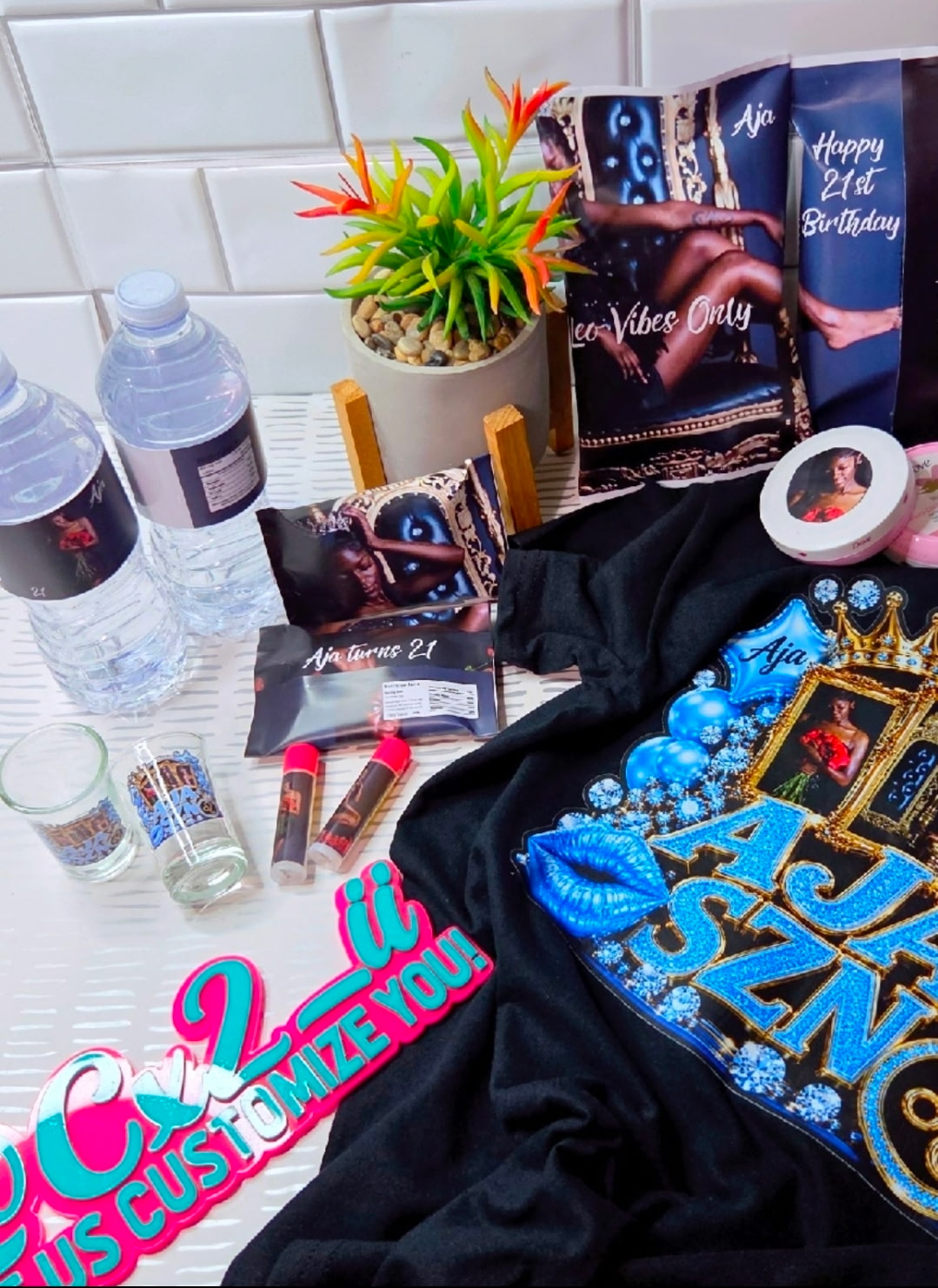 Coordinated 21st birthday apparel and party package by Cx² Designs